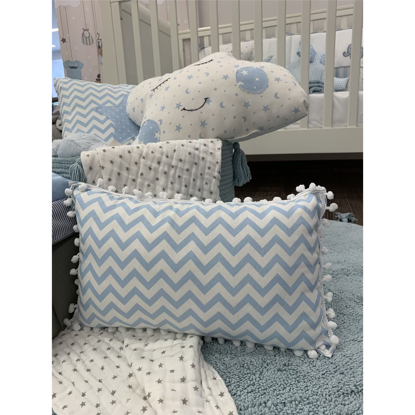 Εικόνα της Μαξιλάρι Handmade Chevron Blue Pom-Pon