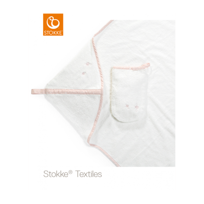 Εικόνα της Stokke hooded towel πετσέτα με κουκούλα pink bee organic cotton