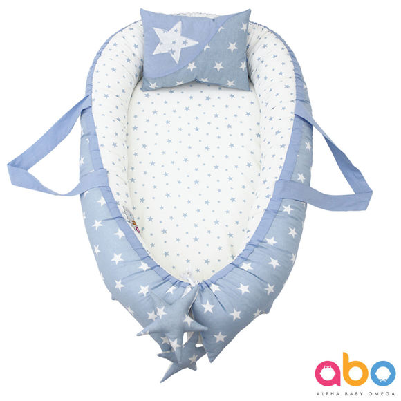 Εικόνα της Φωλιά ύπνου με μαξιλάρι γαλάζια με αστεράκια ABO
