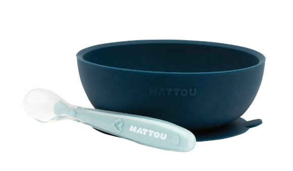 Εικόνα της Σετ φαγητού 2 τεμαχίων μπολ-κουτάλι Blue Silicon Nattou
