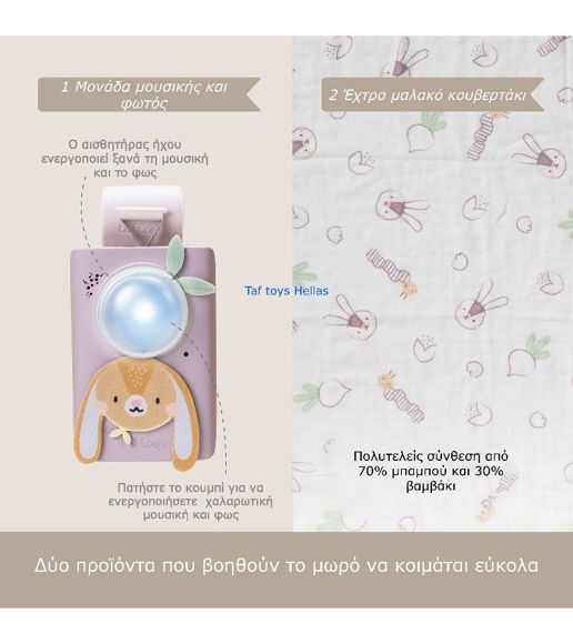 Εικόνα της Taf Toys Bunny Soother & Swaddle Set Cry Sensor