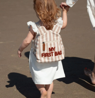 Εικόνα της Σακίδιο Πλάτης Childhome My First Bag Stripes Nude-Terracotta