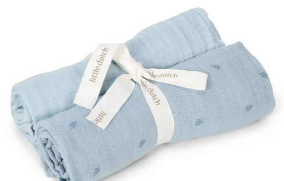 Εικόνα της Σετ 2 πανάκια αγκαλιάς από μουσελίνα Pure Denim Blue 70x70