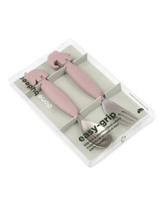 Εικόνα της Done by Deer Βρεφικό Σετ με Πιρούνι από Σιλικόνη Ροζ 2τμχ