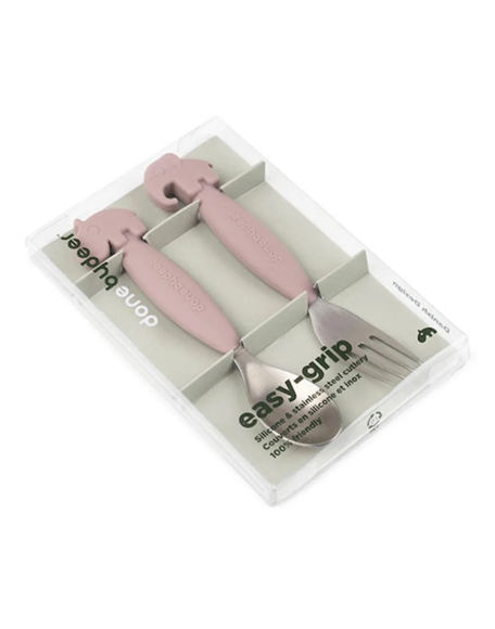 Εικόνα της Done by Deer Βρεφικό Σετ με Πιρούνι από Σιλικόνη Ροζ 2τμχ