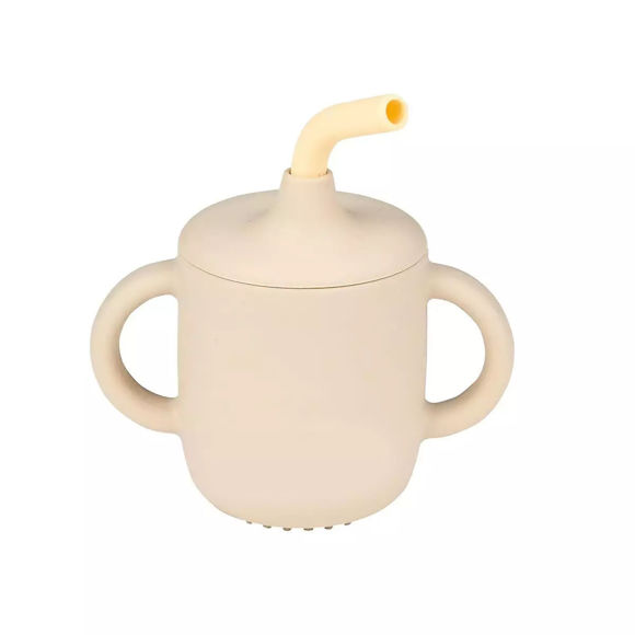Εικόνα της Nattou Παιδικό Ποτηράκι με Λαβές και Καλαμάκι από Σιλικόνη Μπεζ για 6m+