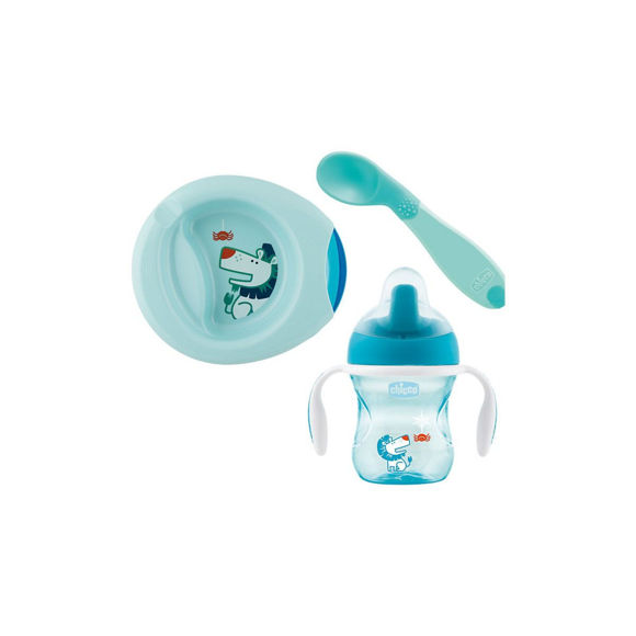 Εικόνα της Chicco σετ φαγητού από 6m+ σιελ Πιατάκι/μπωλ ποτηράκι σετ κουτάλι