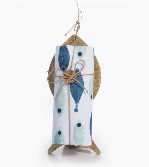 Εικόνα της Σετ Ξύλινο Ψάρι & Ποτηρόπανο Sardines 40x70