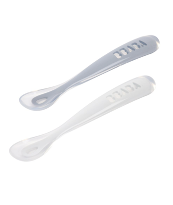 Εικόνα της Κουτάλι σιλικόνης 1st age (2 τεμ) με κουτί μεταφοράς Pebble / Cloud blue