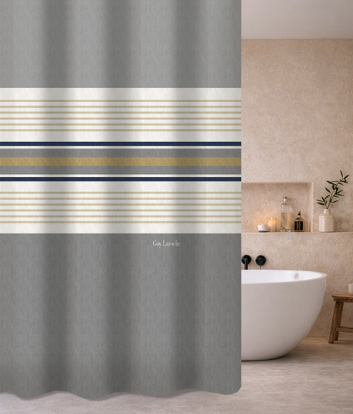 Εικόνα της Κουρτίνα Μπάνιου Pinstripe Grey 180x185 Guy Laroche