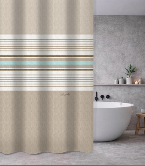 Εικόνα της Κουρτίνα Μπάνιου Pinstripe Natural 180x185 Guy Laroche