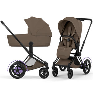 Εικόνα της Cybex e-Priam 5 Comfort Stroller 2-σε-1 Καρότσι και πτυσσόμενο Πορτ μπμπέ – Frame Matt Black – Seat Pack Coconut Brown