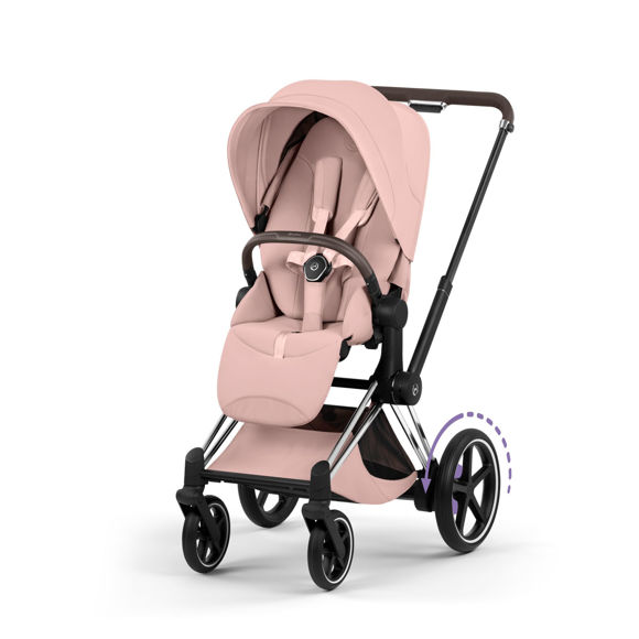 Εικόνα της Καρότσι Cybex e-Priam 5 Style – Frame Chrome With Brown Details – Seat Pack Peach Pink