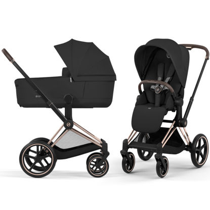 Εικόνα της Cybex Priam 5 Comfort 2 σε 1  Καρότσι και πτυσσόμενο πορτ μπμπέ– Frame Rosegold – Seat Sepia Black