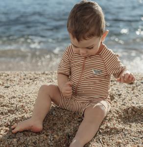 Εικόνα της Ολόσωμο κοντομάνικο μαγιό Ocean Brown Stripes No86/92