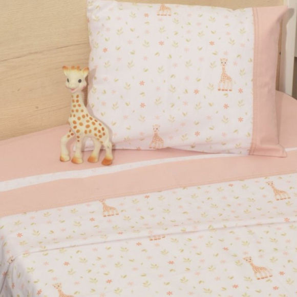 Εικόνα της Sophie La Girafe Σετ Σεντόνια Κούνιας Με Λάστιχο Des.502 Ροζ