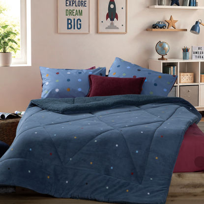 Εικόνα της Κουβερτοπάπλωμα Παιδικό Μονό Dots Blue 160x220