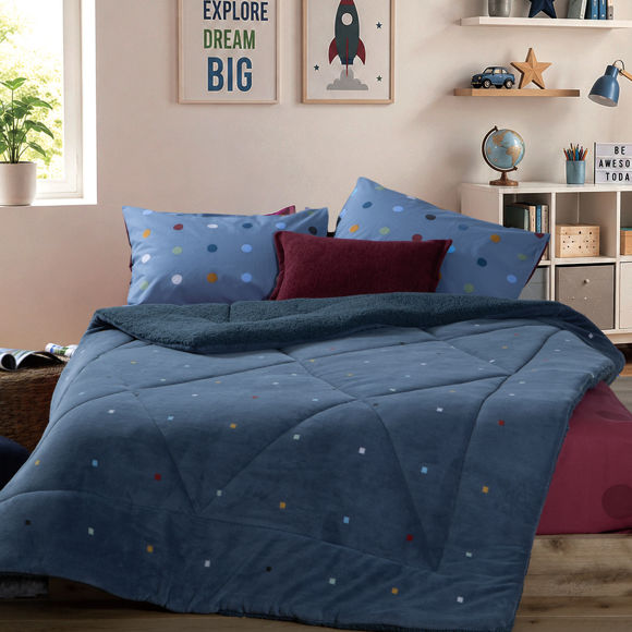 Εικόνα της Κουβερτοπάπλωμα Παιδικό Μονό Dots Blue 160x220